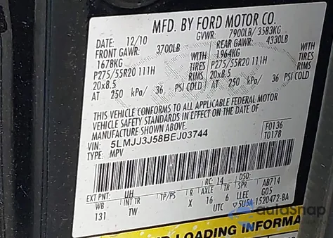 2011 Lincoln Navigator L from USA, damaged, VIN 5LMJJ3J58BEJ03744